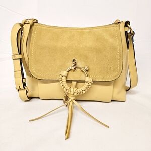 See By Chloe Joan Two Way Leather And Suede Crossbody Bag In Straw Beige Gold